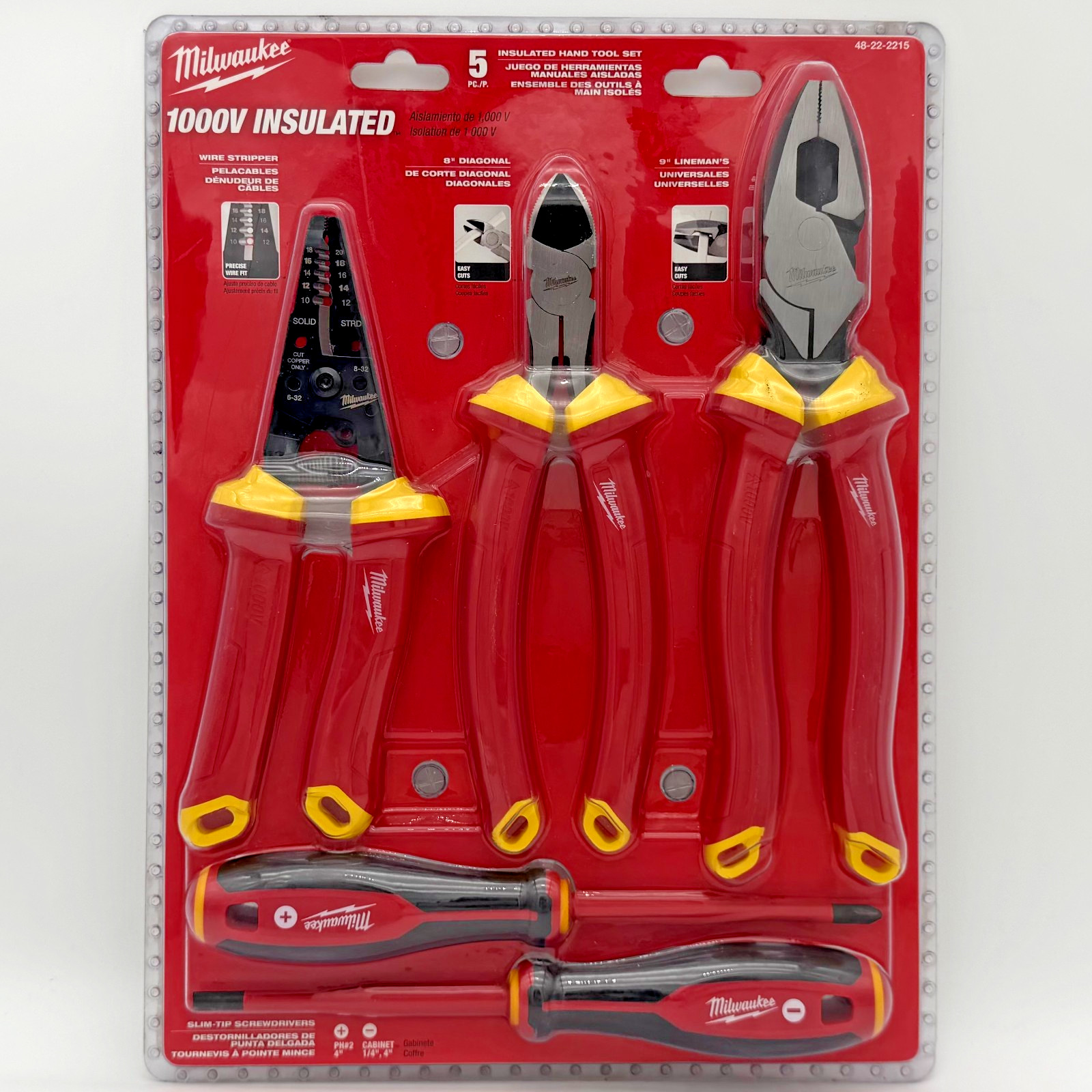 Milwaukee 48-22-2215 1000V 5pc. Insulated Electricians Hand Tool Set.