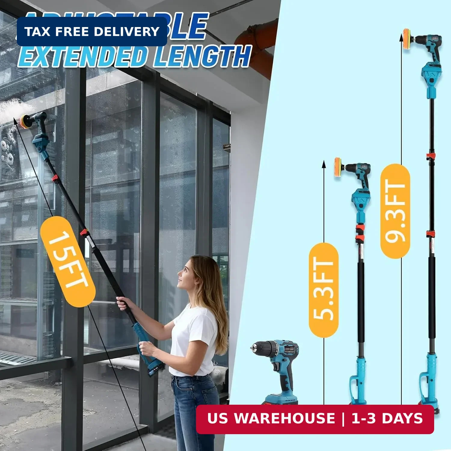 Cordless Telescoping Cleaning Tools&Power Drill with 2-Max 20V Batteries and 2.0