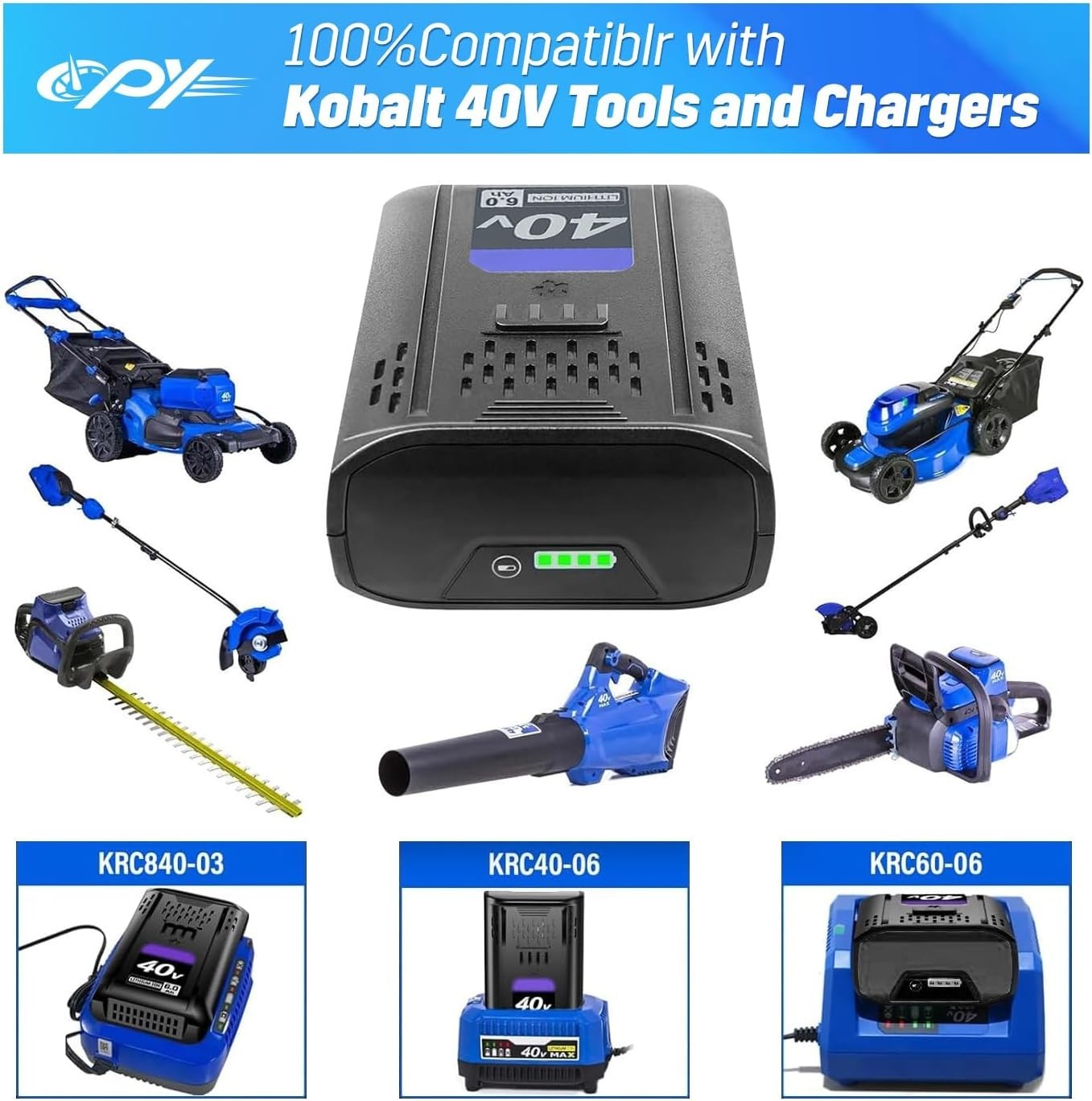 40V 6.0Ah Lithium-ion Battery For Kobalt 40Volt Max KB440-03 KB2540C-06 KB640-03