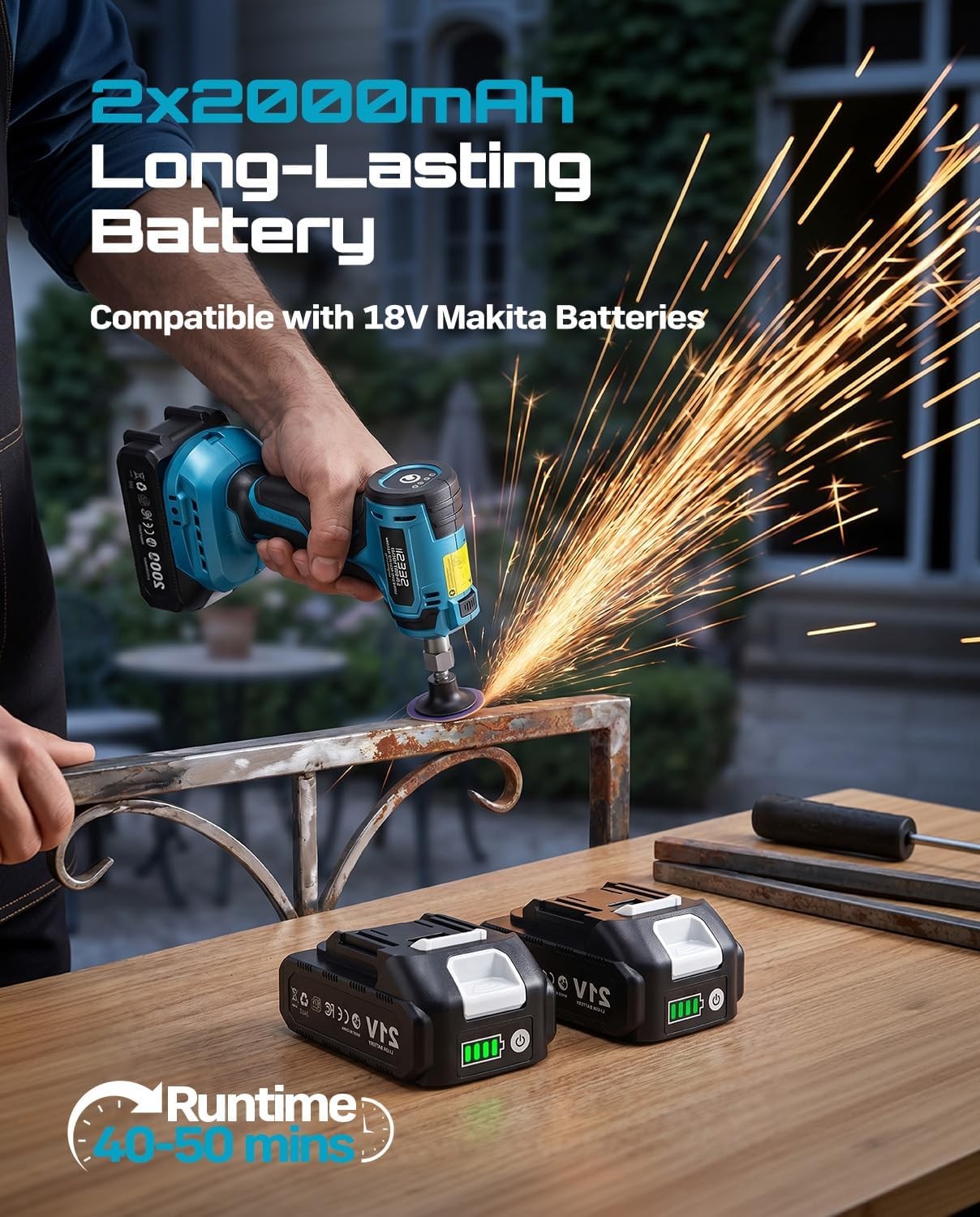 SEESII Brushless Electric 1/4&Prime; Right Angle Die Grinder Cordless 2×2.0Ah Battery
