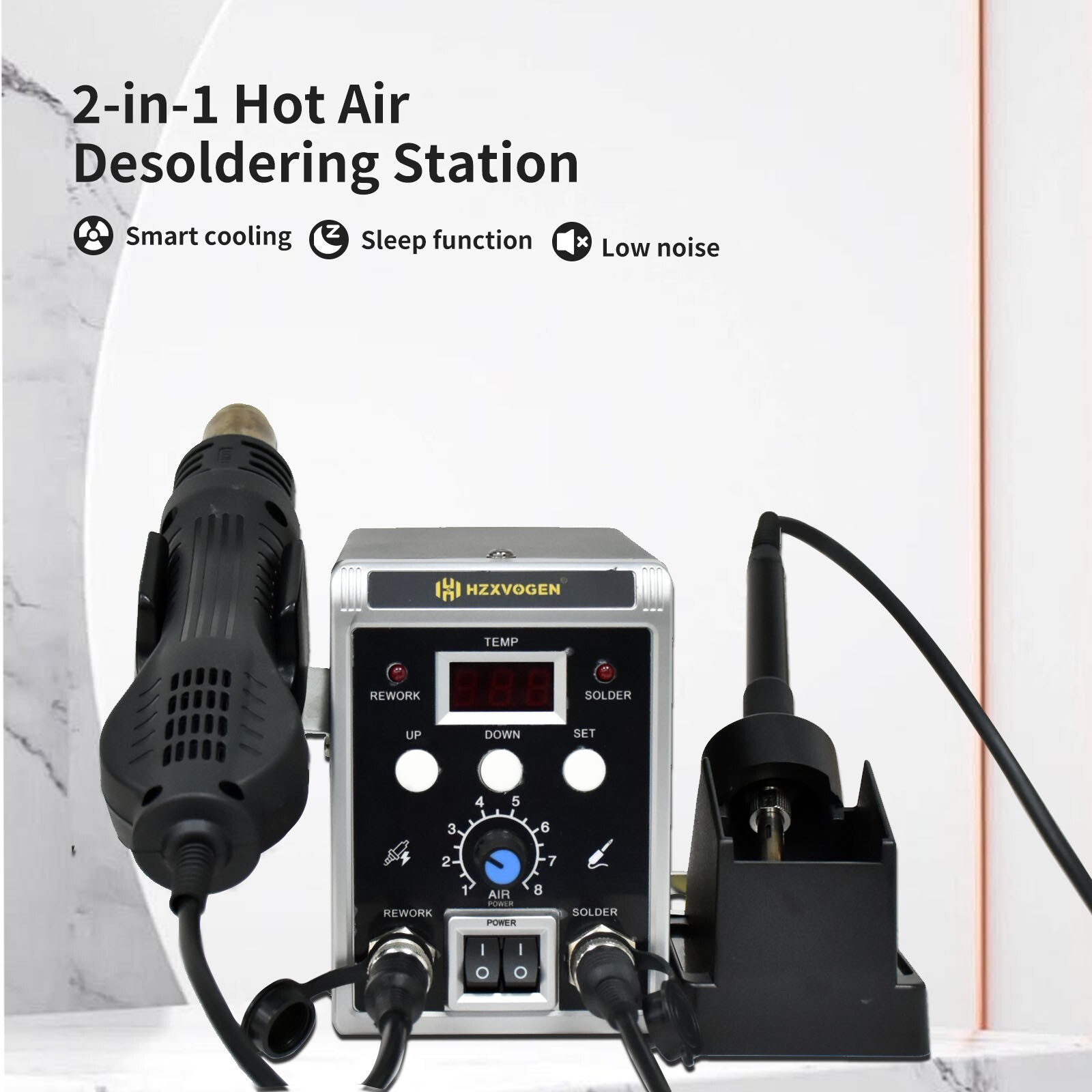 HZXVOGEN 700W Soldering Iron Station Hot Air Gun 2in1 Rework Station Gun Iron US
