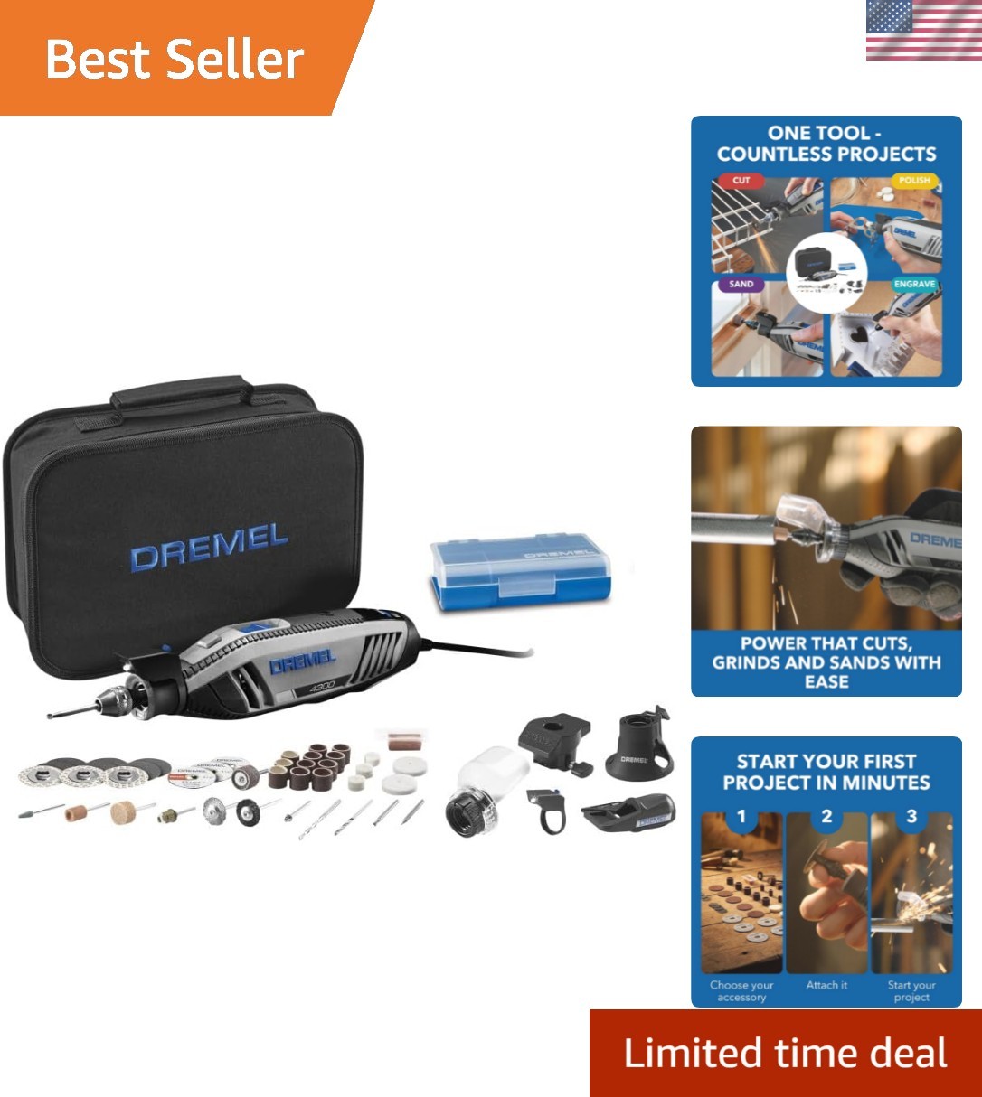 4300-5/40 Rotary Tool Kit with LED Light – 5 Attachments & 40 Accessories – I…