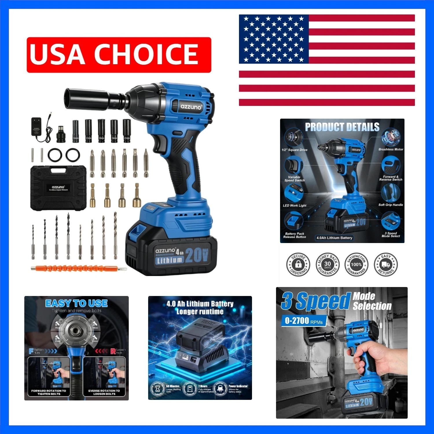 Impact Wrench, 1/2&Prime; Impact Gun,Power Impact Driver Torque 500N.m 369 Ft-lbs,2…