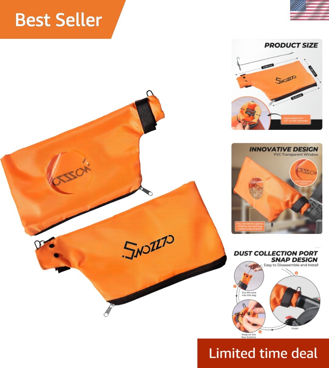 Effortless Wood Chip Collection – 2 Flexibly Sized Miter Saw Bags with Window