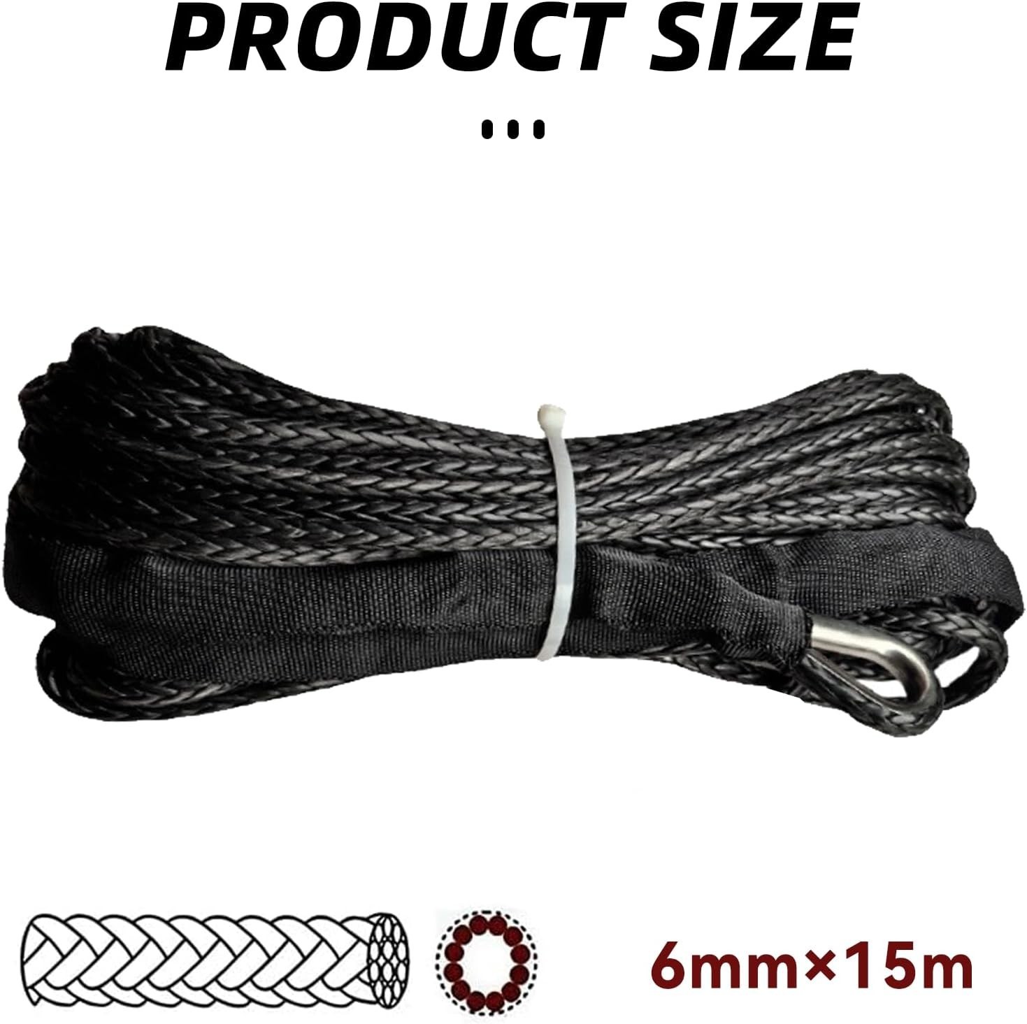 1/4 » x 50 Ft Car Synthetic Winch Rope Kit, 10000LBS Heavy Duty Vehicle Winch
