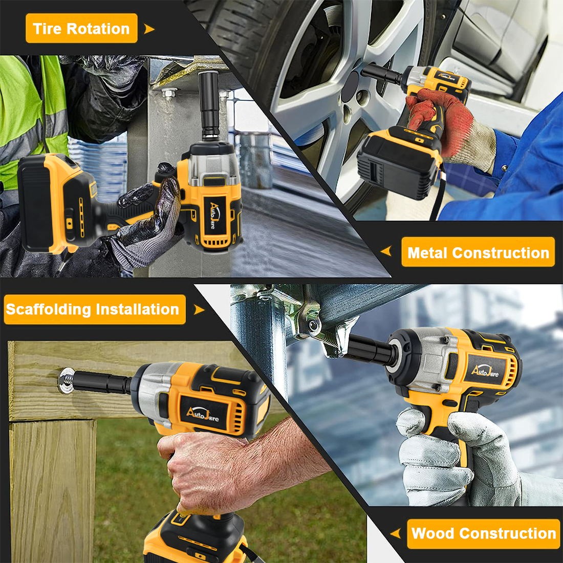 1/2&Prime; Brushless Cordless Impact Wrench for Dewalt 20V Max Battery (Tool Only)
