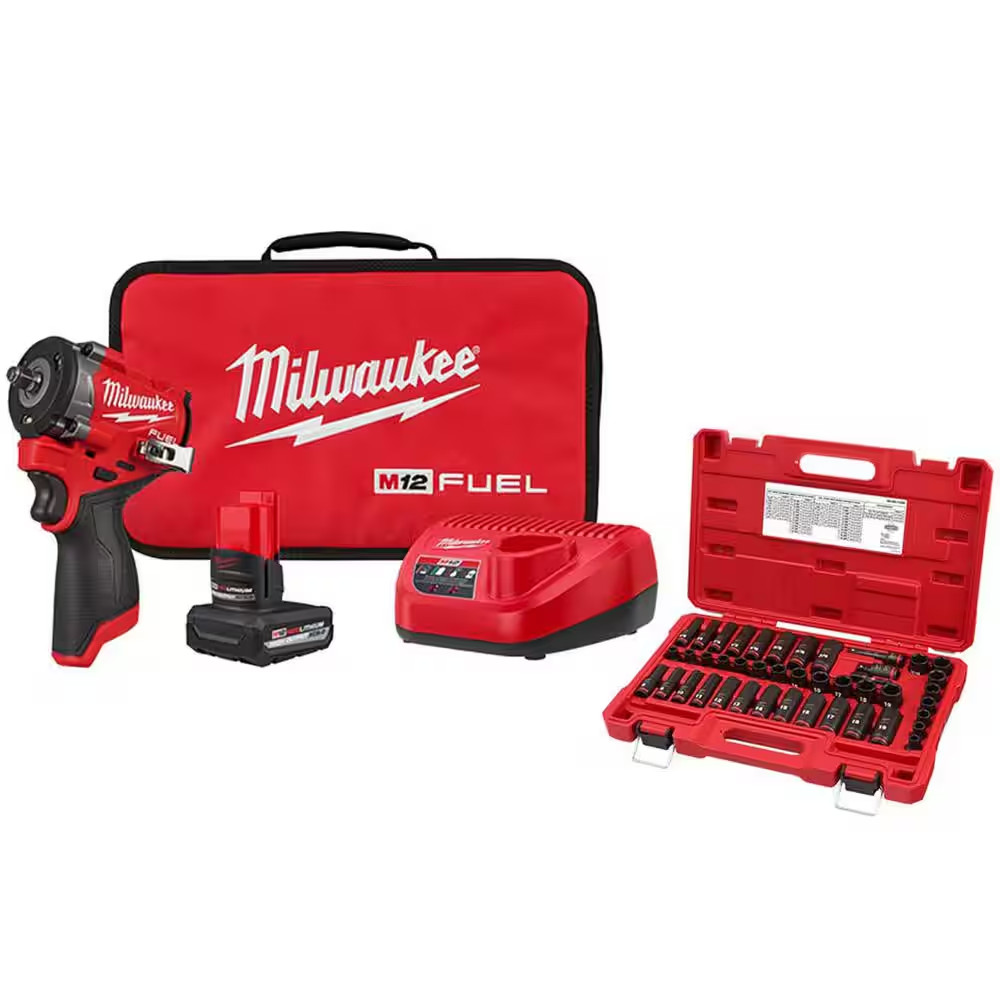 M12 FUEL 12V Lithium-Ion Brushless Cordless Stubby 3/8 In. Impact Wrench Kit W/S