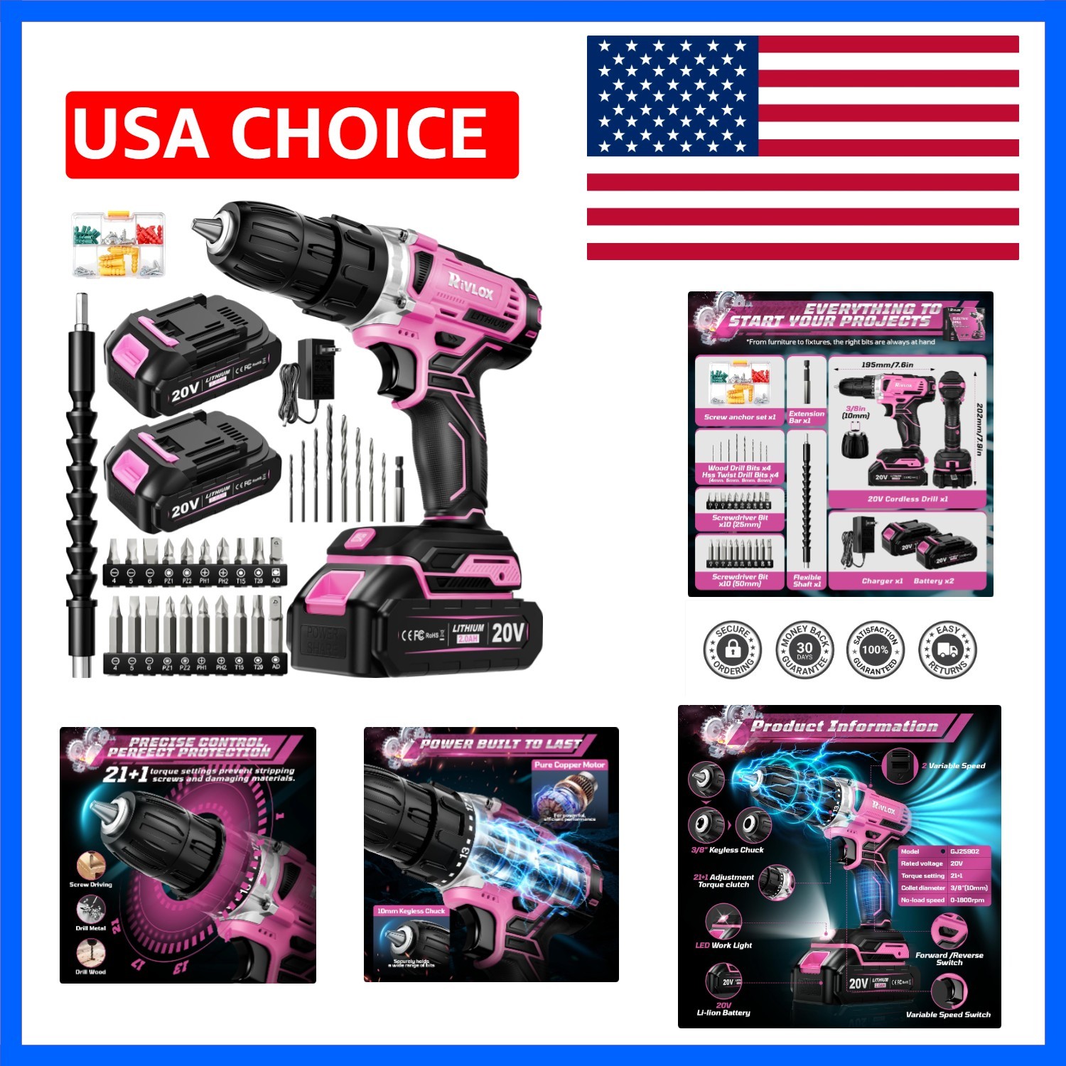 20V Cordless Drill Set,Electric Power Drill Cordless,Power Drill Drivers | El…