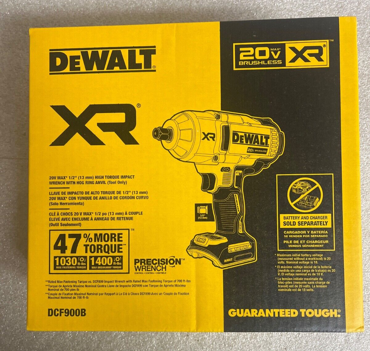 NEW DeWalt 20v Max XR 1/2&Prime; High Torque Impact Wrench Hog Ring Anvil DCF900B