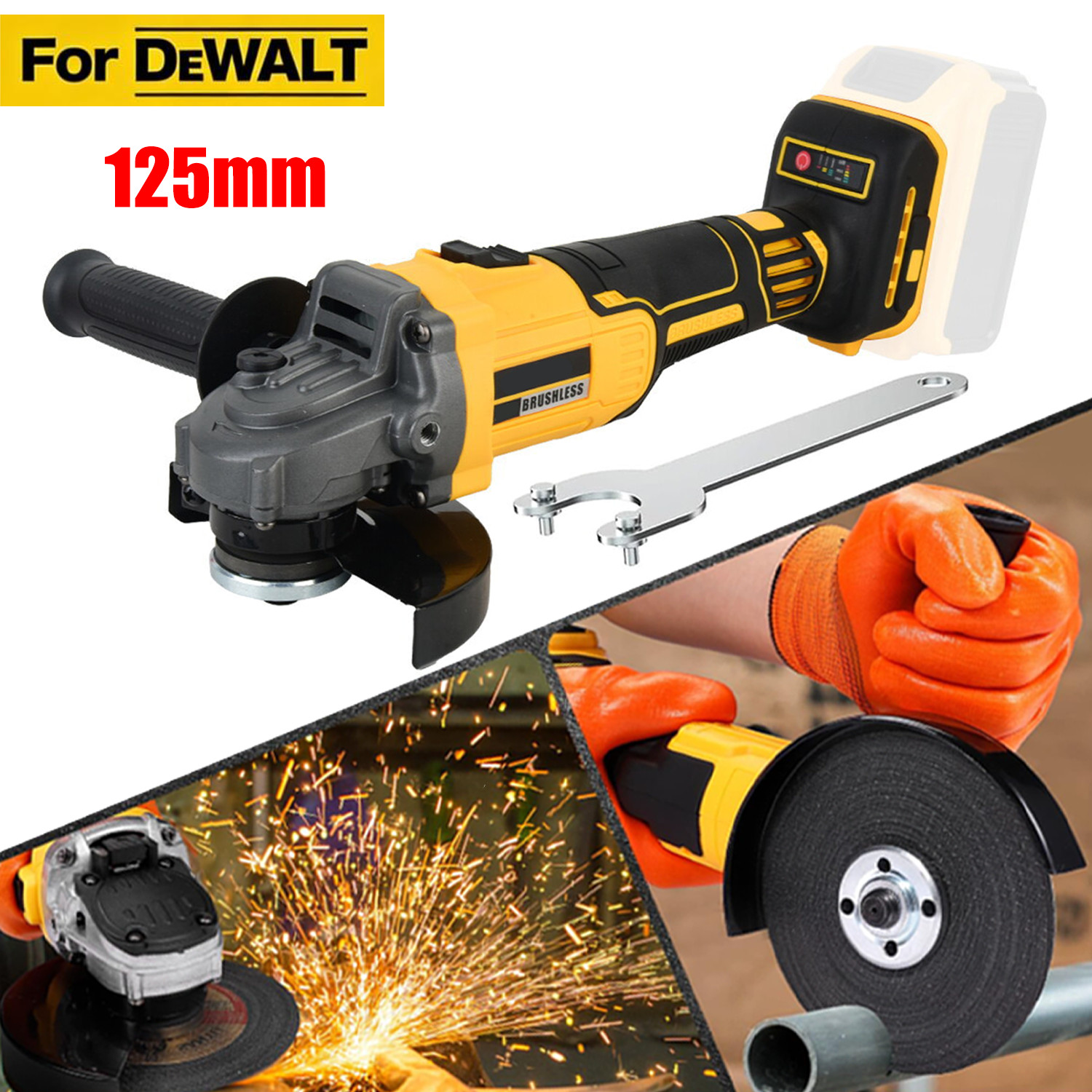 Cordless Angle Grinder Compatible Dewalt 20V MAX Battery 4-1/2&Prime; to 5&Prime; Brushless
