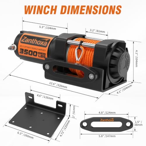 Upgrade 3500 lbs ATV Winch with Remote Control and Synthetic Rope | 14 Pounds