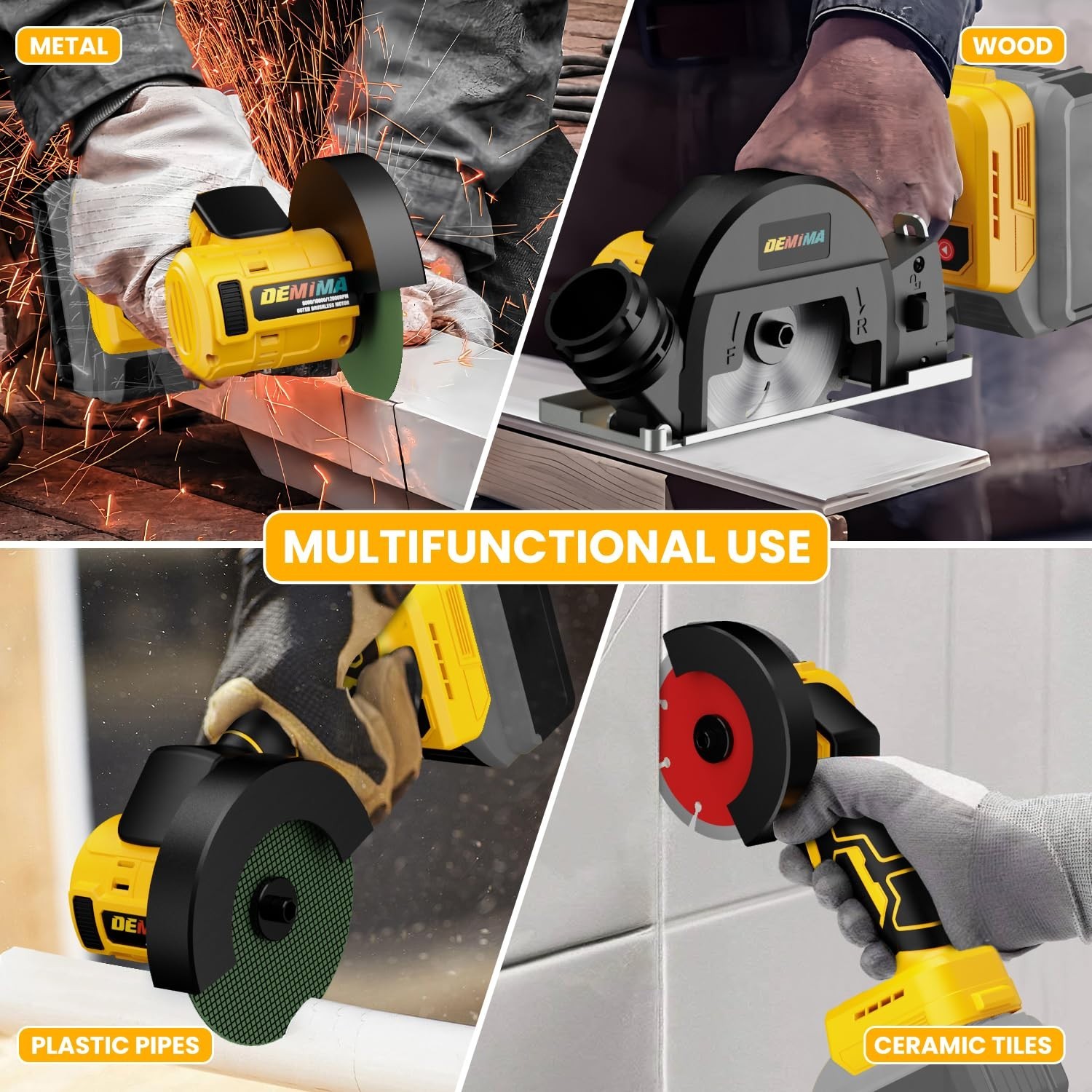 4&Prime; Brushless Cordless Cut-Off Tool, 500W Mini Saw, 12000RPM, 6 Wheels & Blades