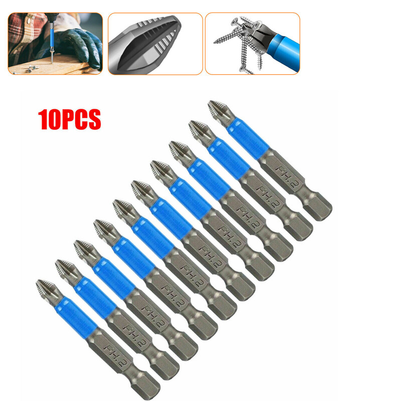 10 Phillips Anti Slip Magnetic #2 Screw Driver Bit Quick Release 1/4 Hex Shank