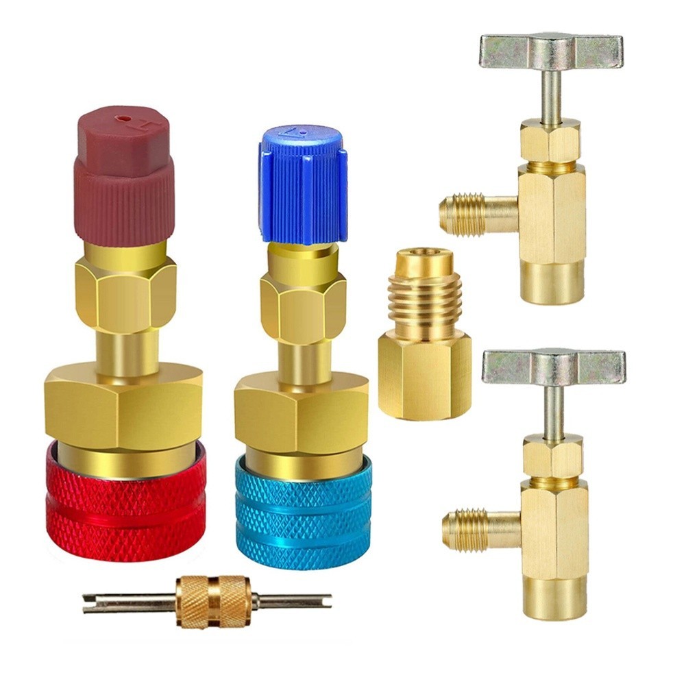 For R1234YF Quick Coupler Connector Set with Brass Adapters for AC Gauge Tools