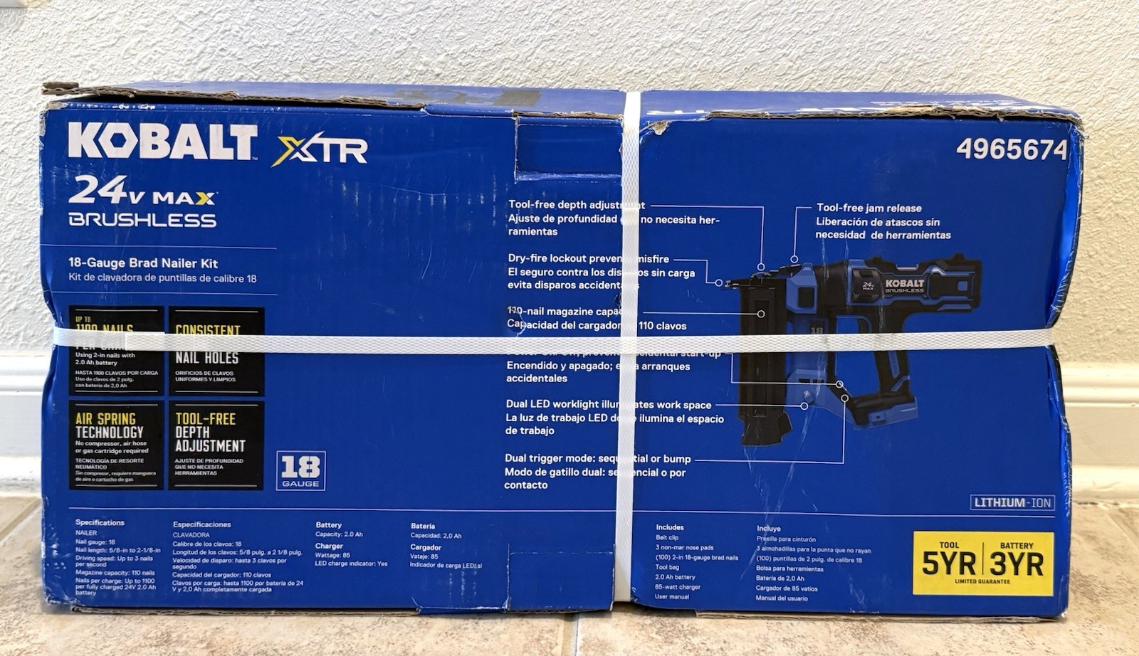 Kobalt XTR 2-1/8 in 18 Gauge Cordless Straight Brad Nailer w/ Battery & Charger
