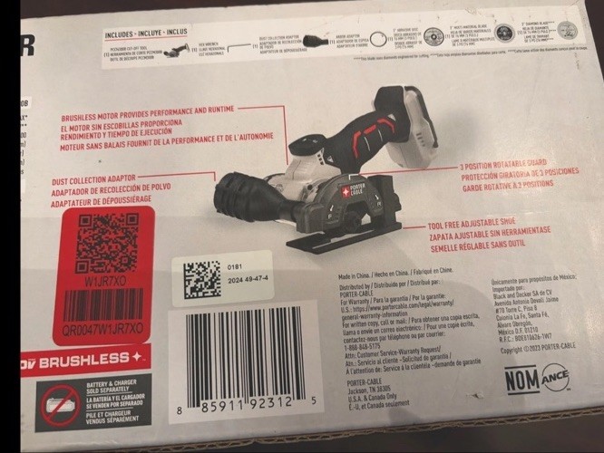PORTER-CABLE 3” Dia 20V Brushless Cut-Off Tool PCCM300B Brand New!! Tool Only