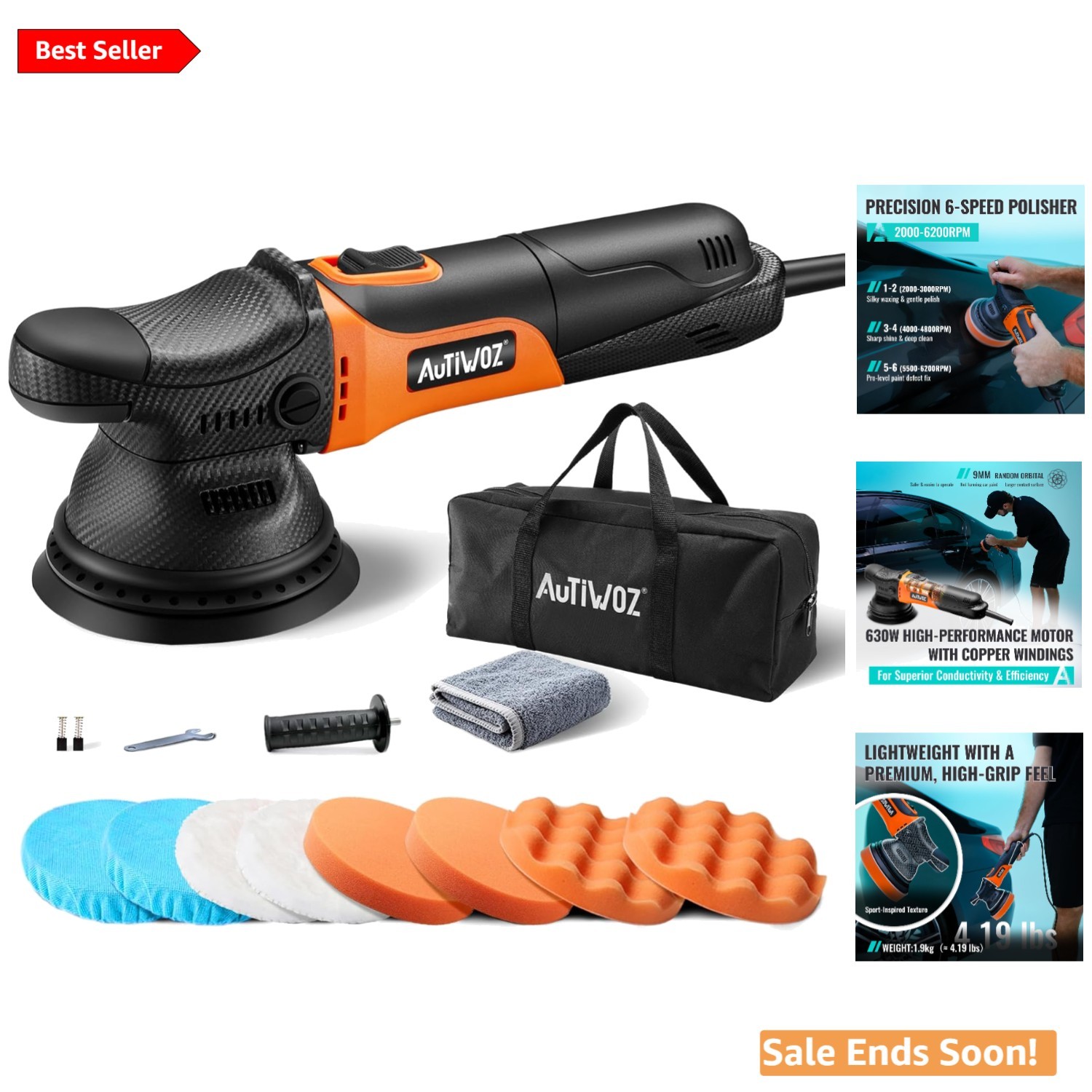 5 Inch Auto Polisher for Car Detailing and Polishing Black and Orange