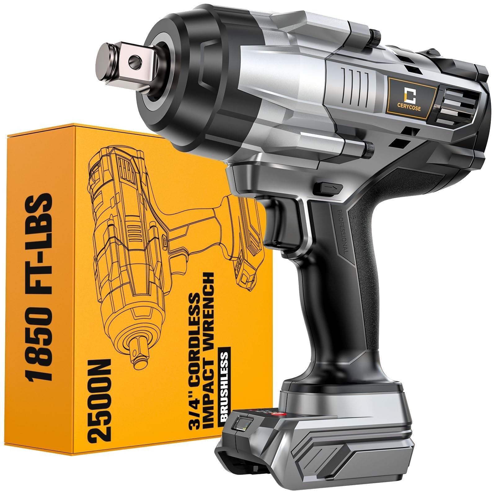 Cerycose 3/4&Prime; Impact Wrench 1850ft-lbs Brushless Dewalt Compatible