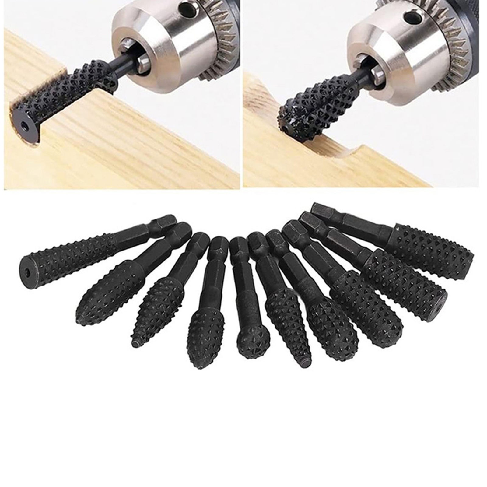 10x 1/4in Shank Steel Rotary Burr File Rasp Drill Bits Tool For Wood Carving