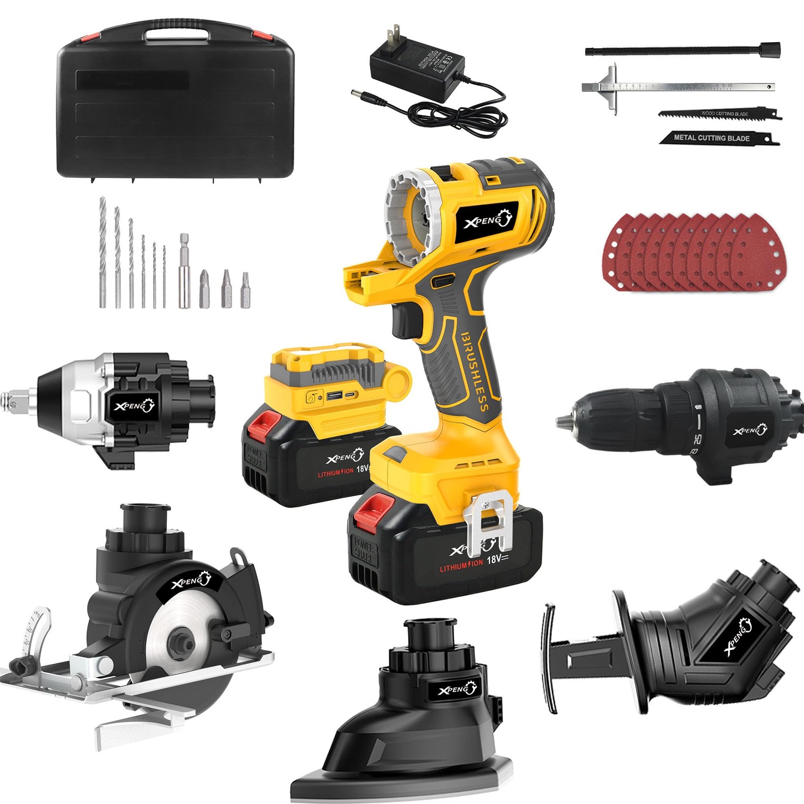 Cordless Power Tool Combo Kits 18V 6-Tool Drill Set,Circular Saw, Palm Sander…