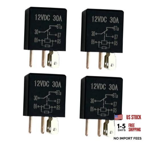 Car 5 Pin 12 V 30 A Relay, Multi Purpose Heavy Duty Power Relay, 4 PCS Black