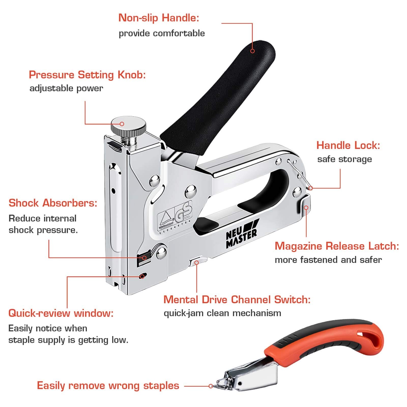 3 in 1 Staple Gun, Manual, Heavy Duty with Stapler Remover and 2000Pcs Staple…