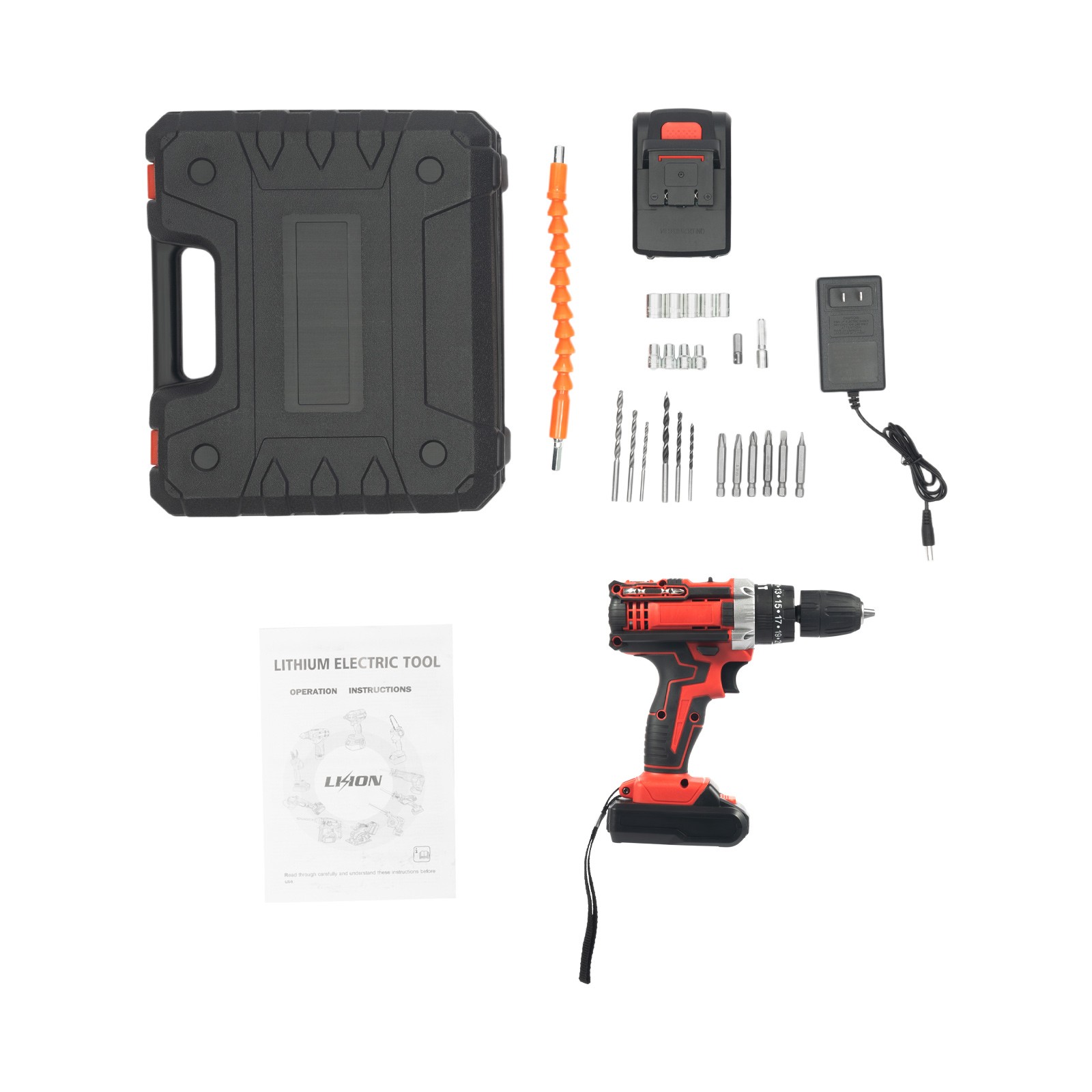 Cordless Drill Set, 21V Lithium Ion, 28N·m Torque, 24 Piece Accessory Kit