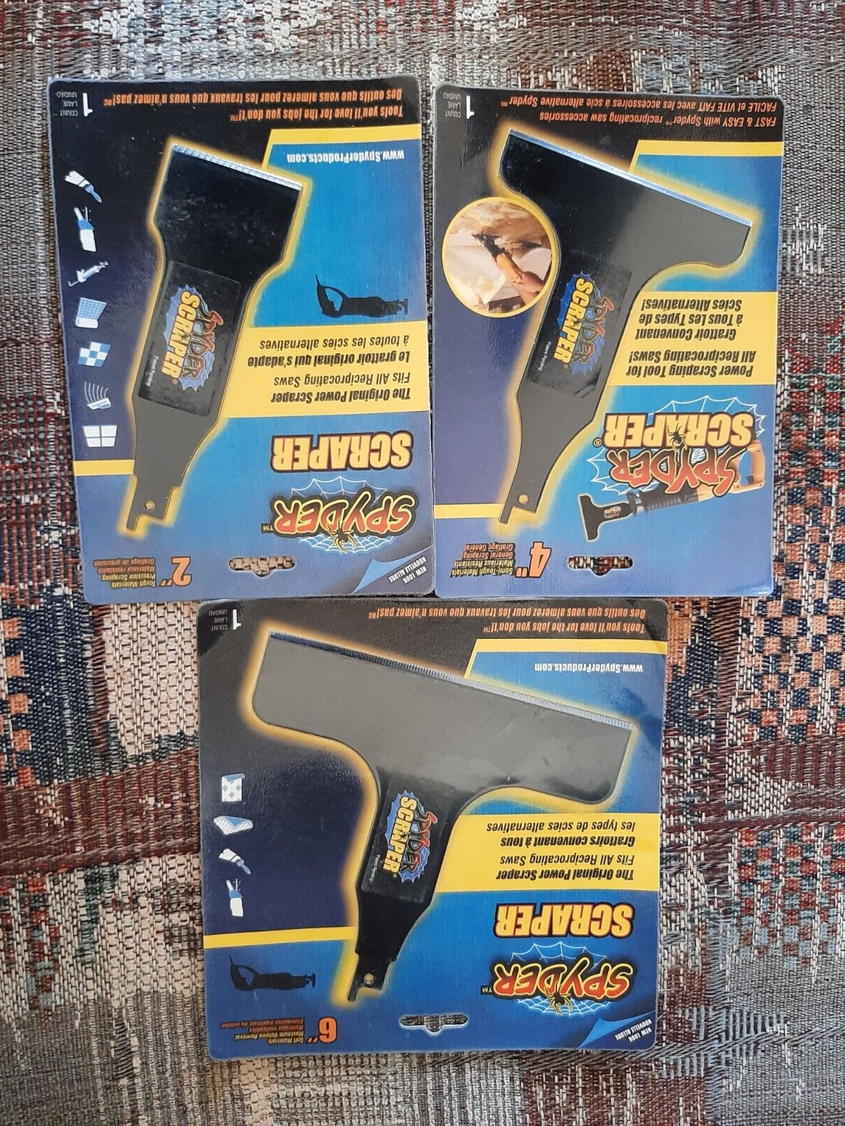 3 SPYDER 2&Prime;, 4&Prime; & 6&Prime; SCRAPER BLADES FITS ALL BAYONET MOUNT RECIPROCATING SAWS