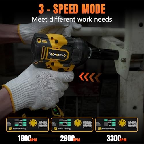 1/2&Prime; Cordless Impact Wrench 650N.m(480 Ft-lbs) Brushless Impact Gun | 3 Impact