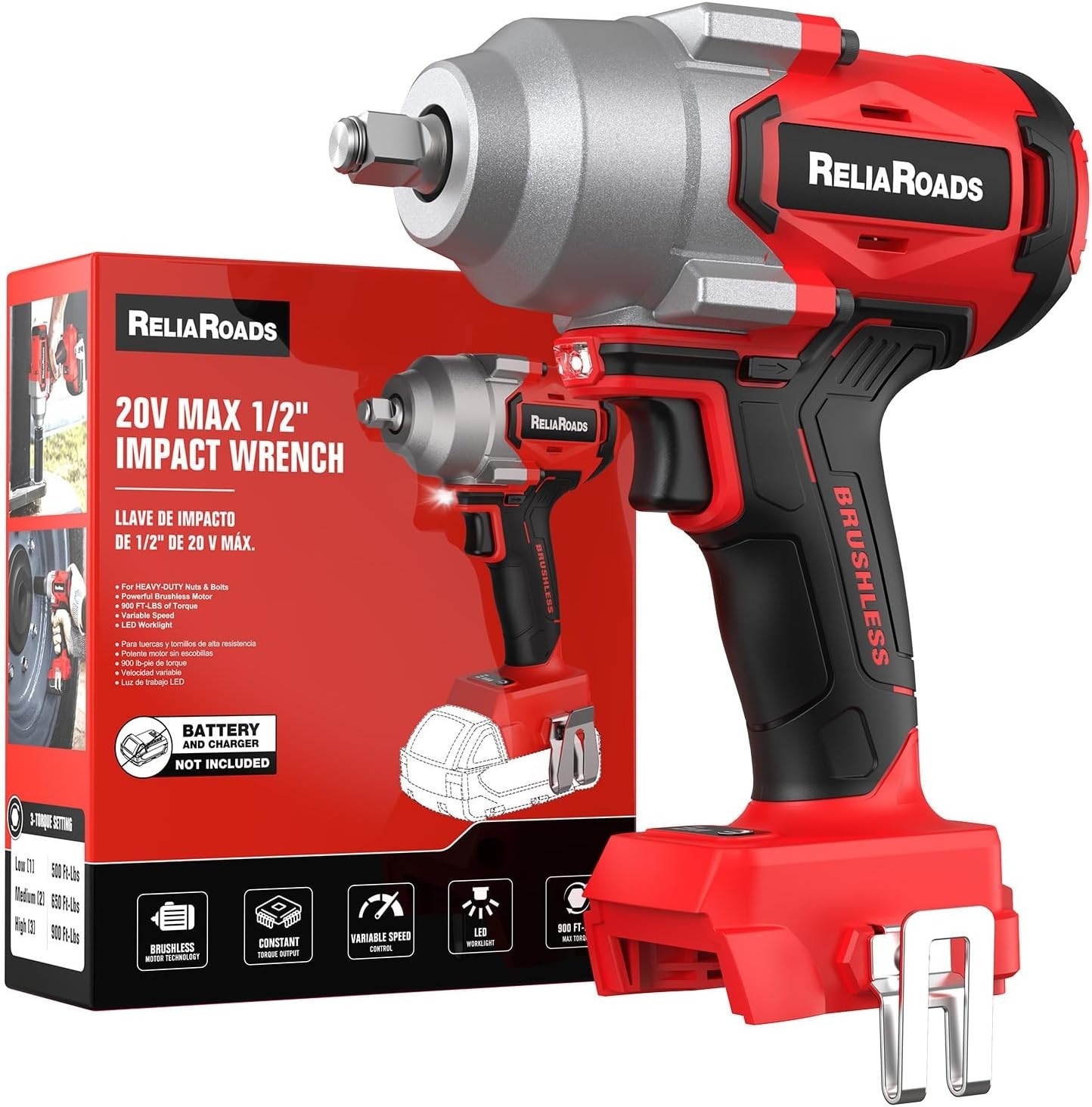 900 Ft-lbs Cordless Brushless Impact Wrench with Quick Socket Change & LED Light