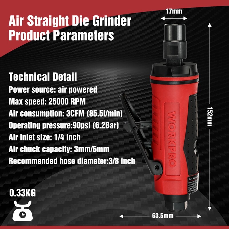 WORKPRO Air Die Grinder 1/4&Prime; Pneumatic Straight Die Grinder 25000RPM Air-Powered