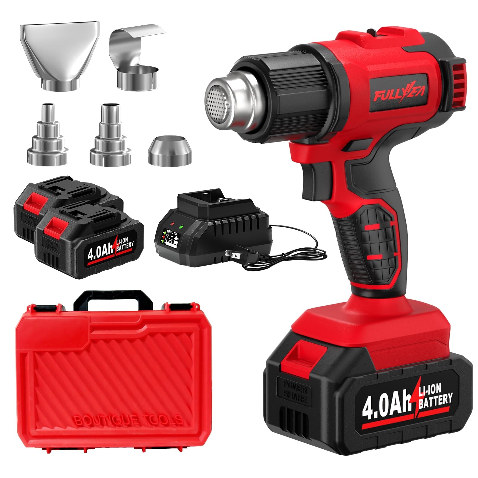 FULLYEA Cordless Heat Gun, Max 1022°F (550°C) Fast Heating, Lightweight Red