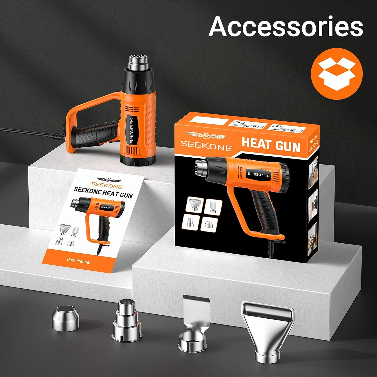 SEEKONE Heat Gun 1800W with 1112℉&752℉ 2 Temperature Settings for Crafting | 2-S