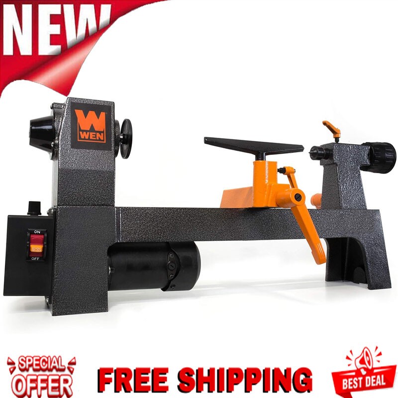3.2-Amp 8-Inch by 13-In Adjustable Variable Speed Mini Benchtop Wood Lathe Black