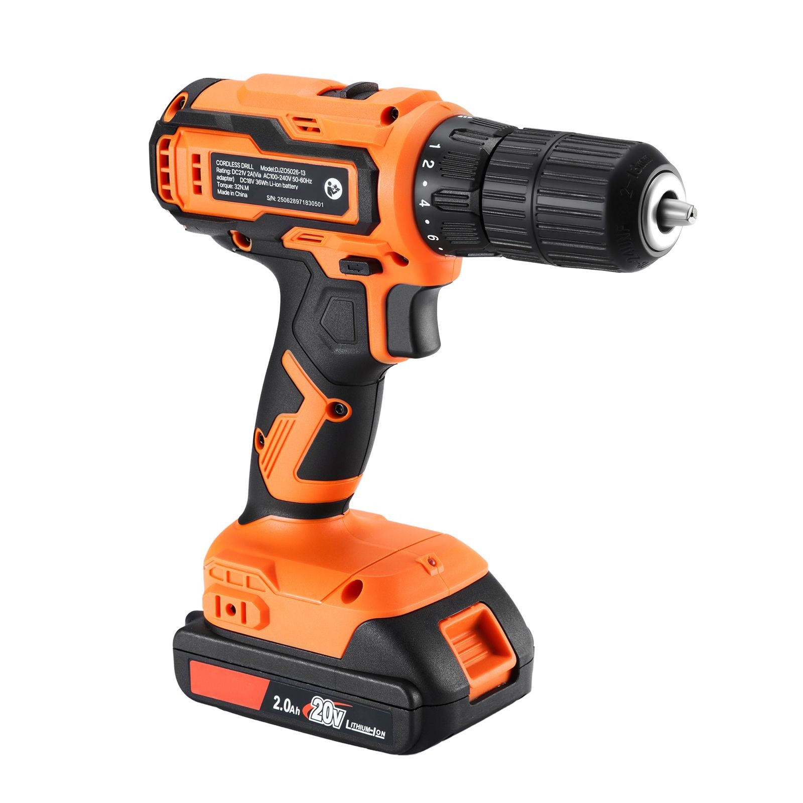 Cordless Drill 1/2in Metal Chuck 19 Torque Settings Li-ion Battery