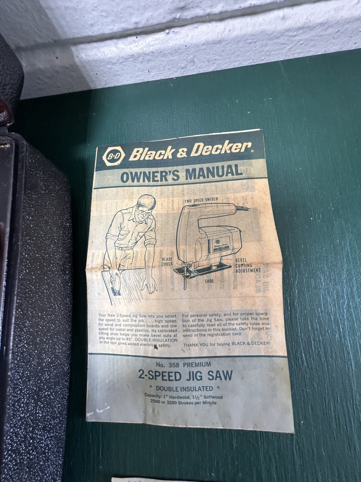 Vintage Black & Decker Variable Speed Jigsaw No. 358 Kit w/ Case, Manual, Blades