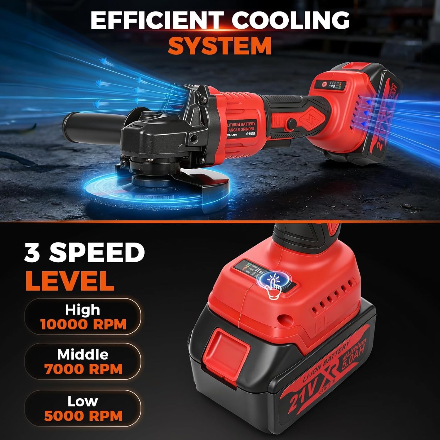 21V Cordless Angle Grinder 4-1/2&Prime; Brushless 2×5.0Ah Battery Cutting Tool Kit