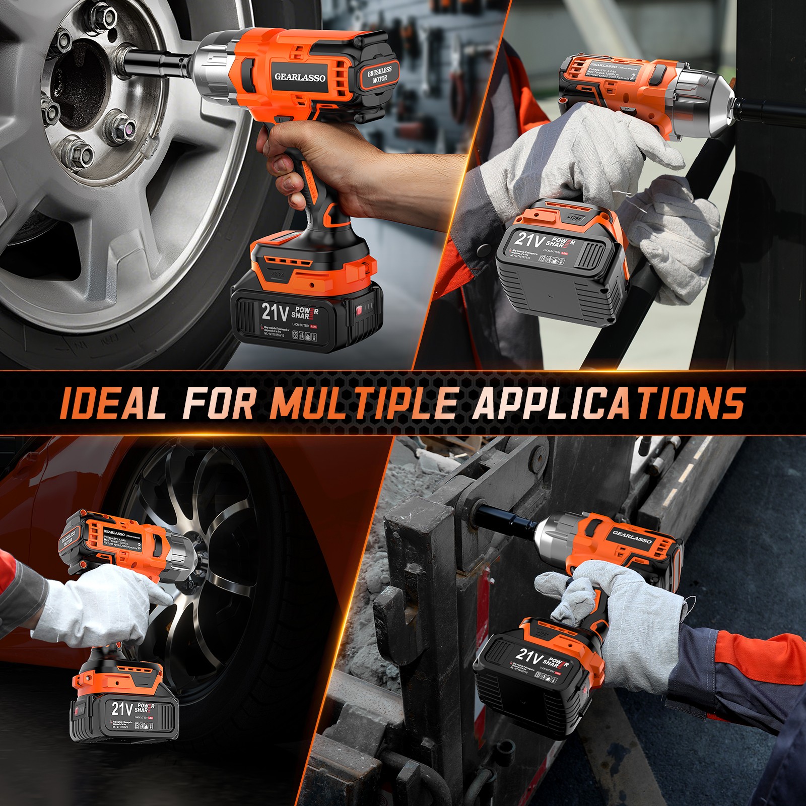 Electric Impact Wrench 800N.m 1/2 Drive Gearlasso Kit With 2 Batteries