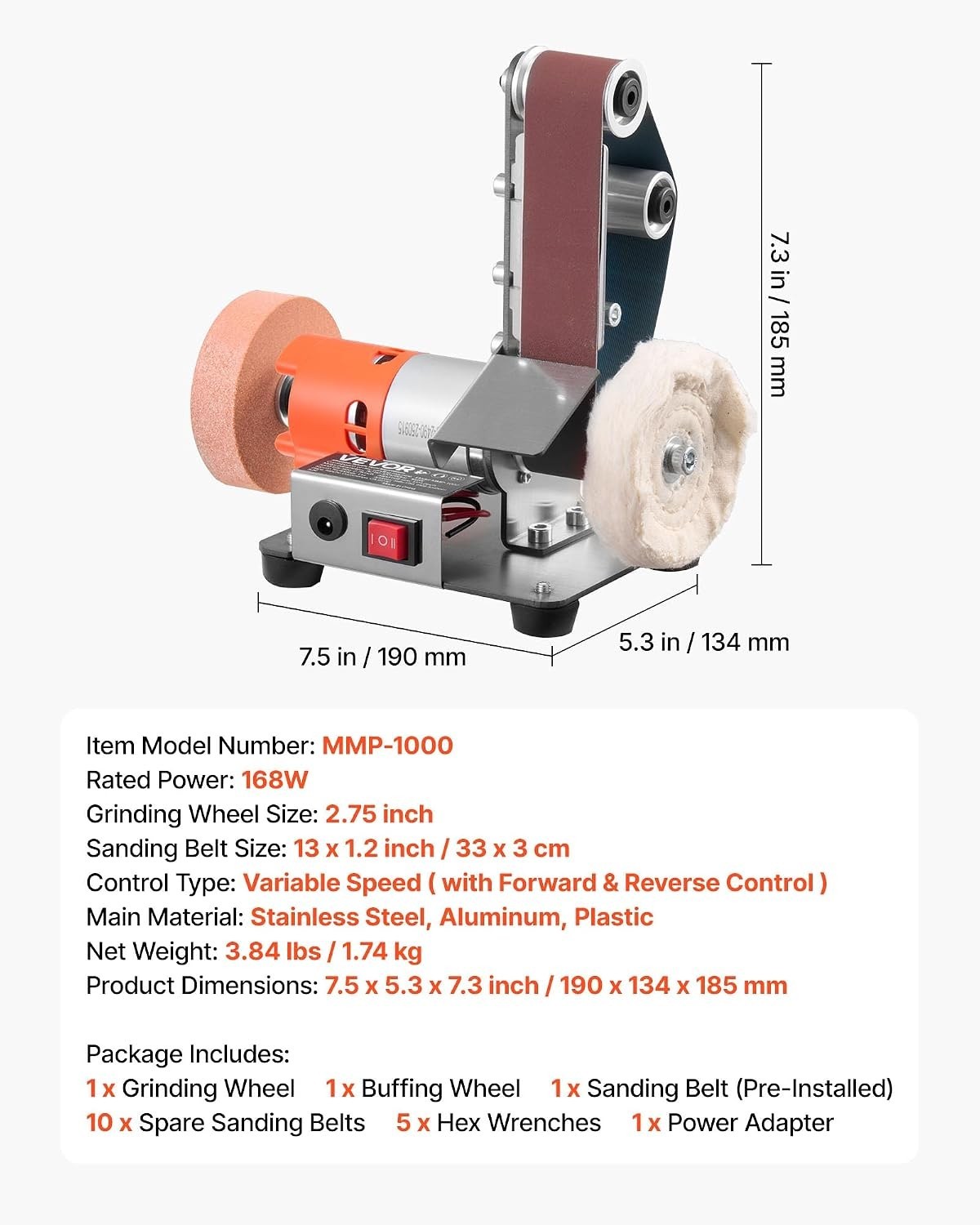 3-in-1 Mini Belt Sander with 2.75&Prime; Grinding Wheel – Adjustable Speed & Compac…