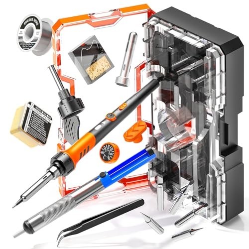 60W Soldering Iron Kit, Adjustable Temp 200-450°C, 12-in-1 Tool, Tips & Accessor