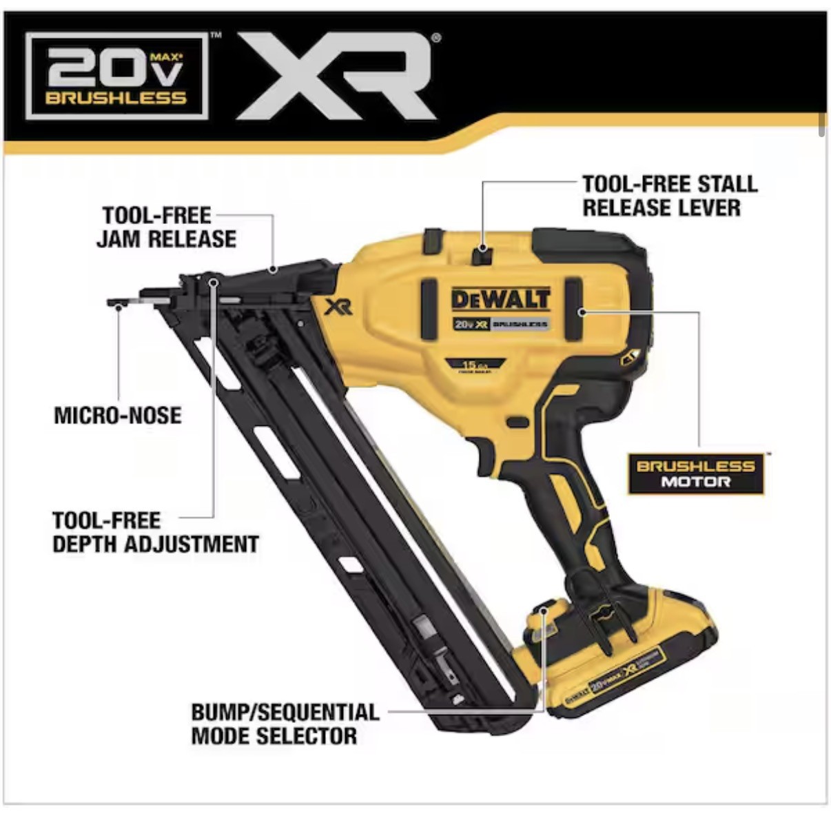 DEWALT 20V MAX XR 2-1/2 in. 15-Gauge Finish Nailer Kit with Battery & Charger