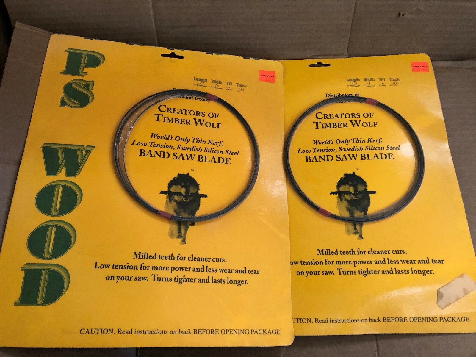 2 NEW PS WOOD TIMBER WOLF BAND SAW BLADE SIZE 101&Prime; L 1/8&Prime; W 14 TPI .025 THICK