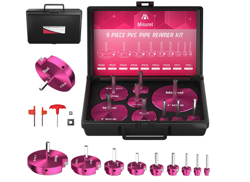 Kit de escariador para tuberías PVC de 9 piezas con tamaños de 1/2&Prime;, 3/4&Prime;, 1&Prime;, 1