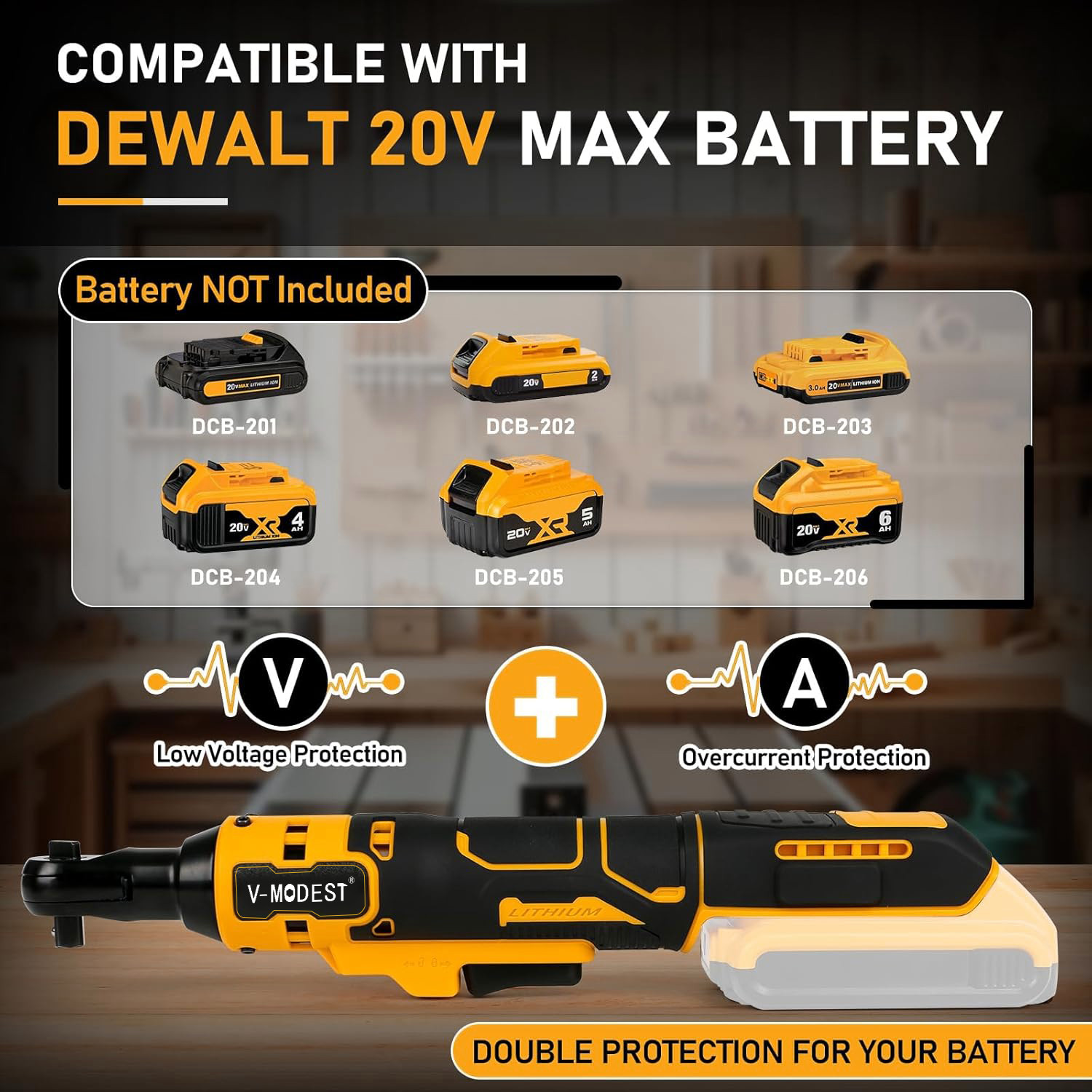 Cordless 3/8&Prime; Ratchet & 1/2&Prime; Impact Wrench Power Tool Set For Dewalt 20V Battery
