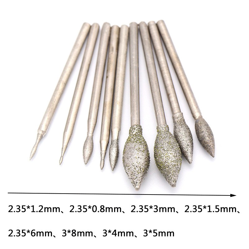 2.35mm/3mm Shank Diamond Burr Grinding Rotary Bits for Metal Jade 0.8mm – 8mm