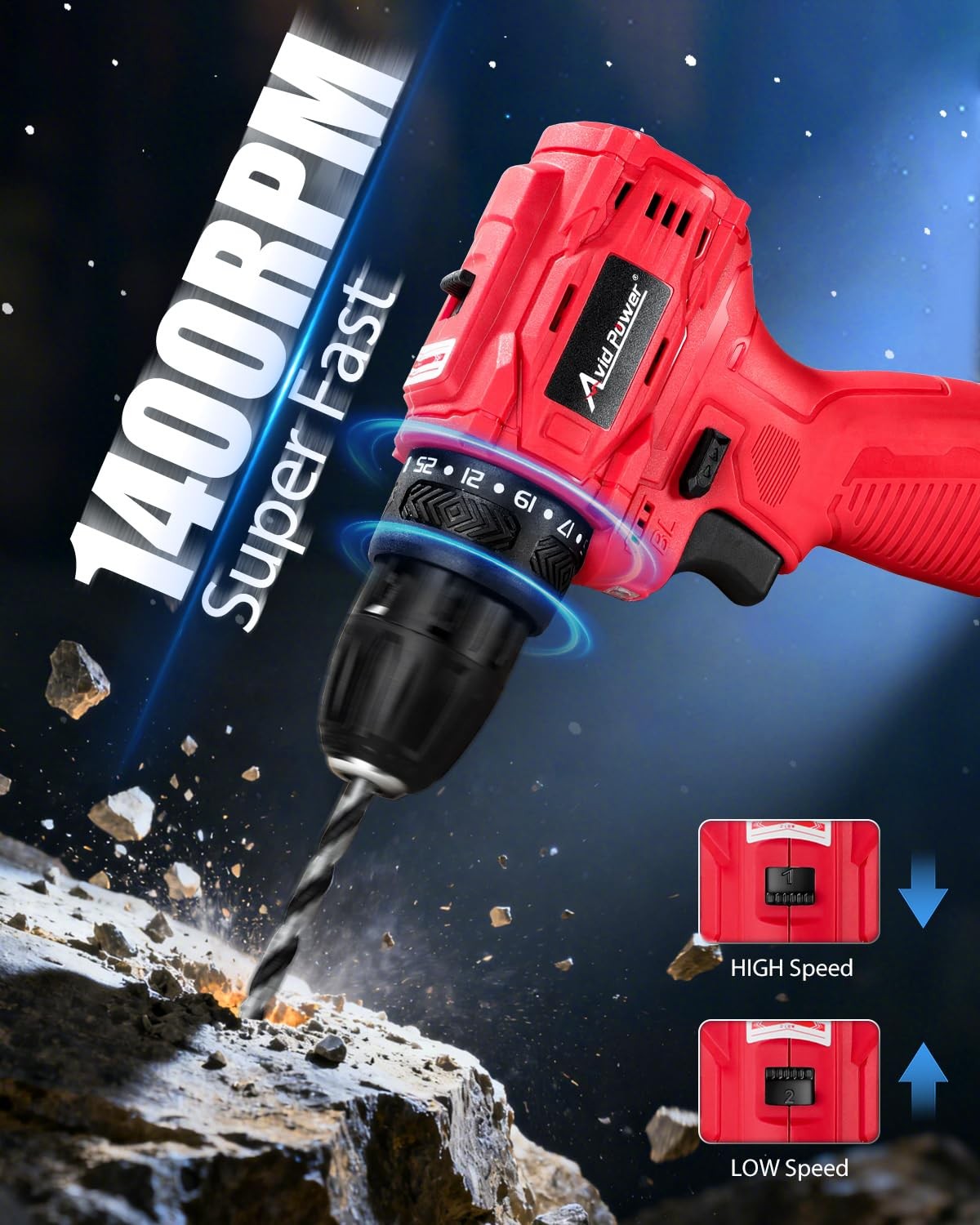 Brushless Power Drill Set, 2-Speed Control, 3/8-Inch Keyless Chuck & 25+1 Pos…