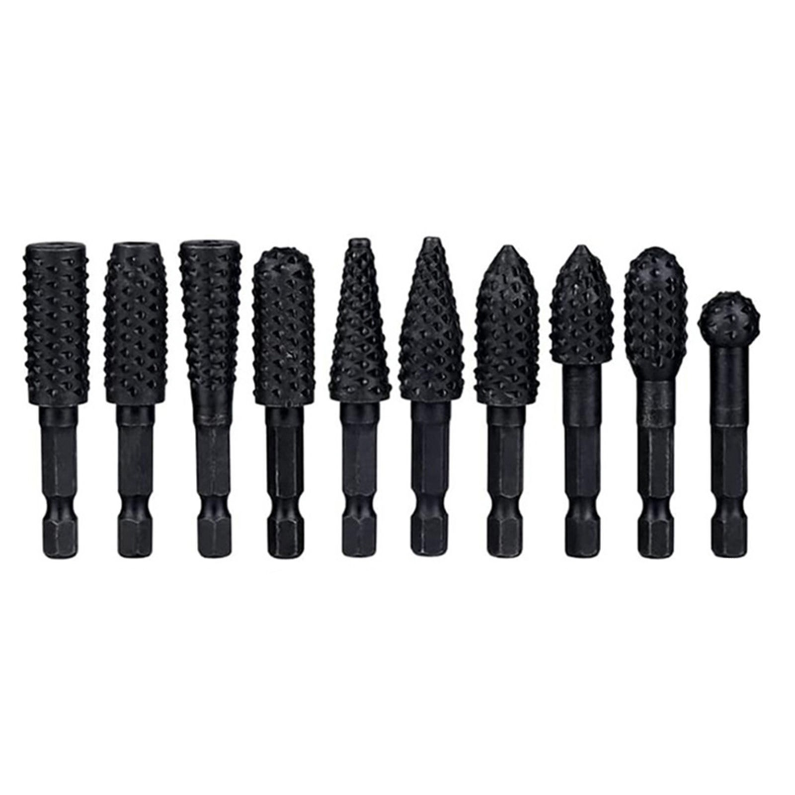 10x 1/4in Shank Steel Rotary Burr File Rasp Drill Bits Tool For Wood Carving