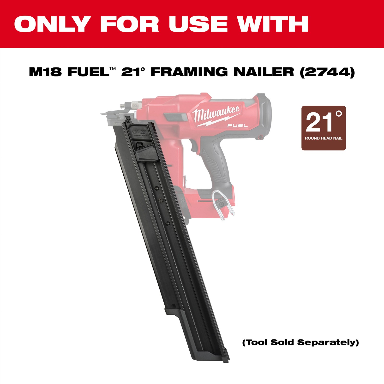 Milwaukee Tool 48-08-2744 M18 FUEL 21 Degree Framing Nailer Extended Capacity
