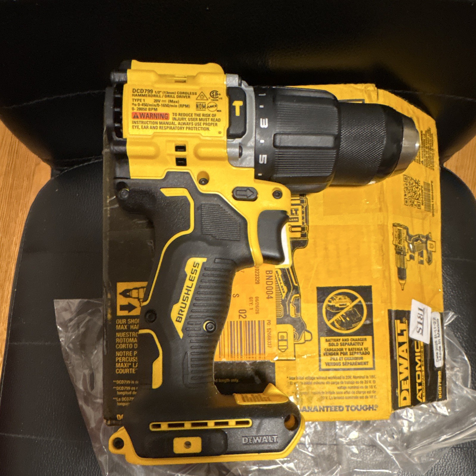 DEWALT DCD799 20V Brushless Hammer Drill, Compact Lightweight Keyless Tool Only