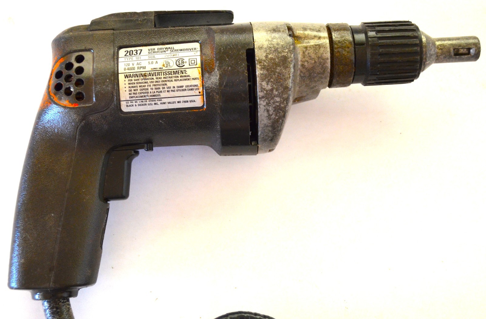 BLACK & DECKER INDUSTRIAL HEAVY DUTY VSR DRYWALL SCREWGUN 2037 TYP 101 0-4000RPM